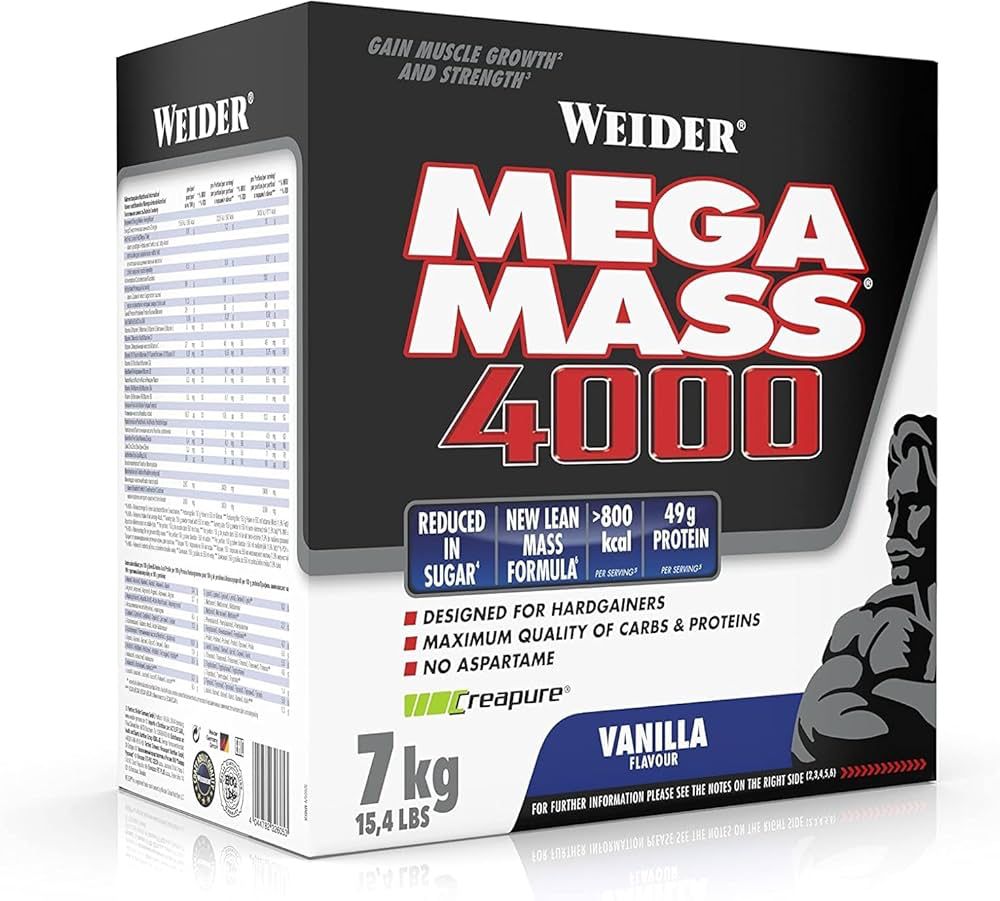 WEIDER Mega Mass 4000 Weight Gainer Shake for Growth, Vanilla, with Protein