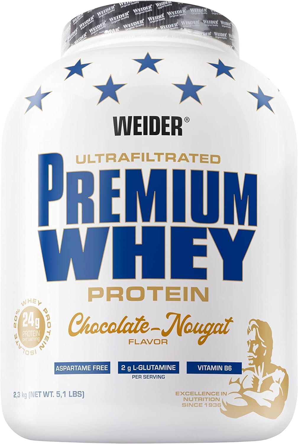 Weider Premium Whey Protein Powder - High Protein, Low Carbs & Low Fat with L-Glutamine and Vitamin B6