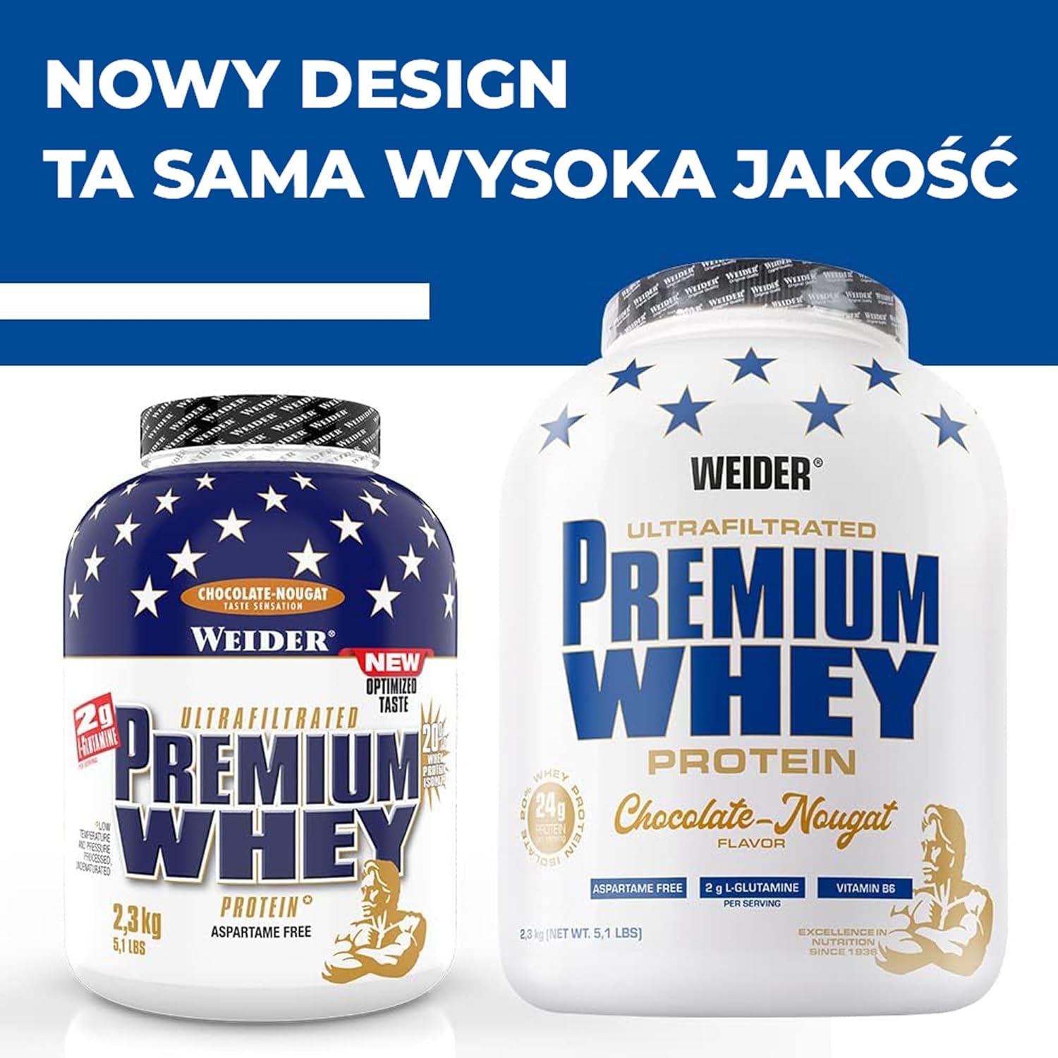 Weider Premium Whey Protein Powder - High Protein, Low Carbs & Low Fat with L-Glutamine and Vitamin B6