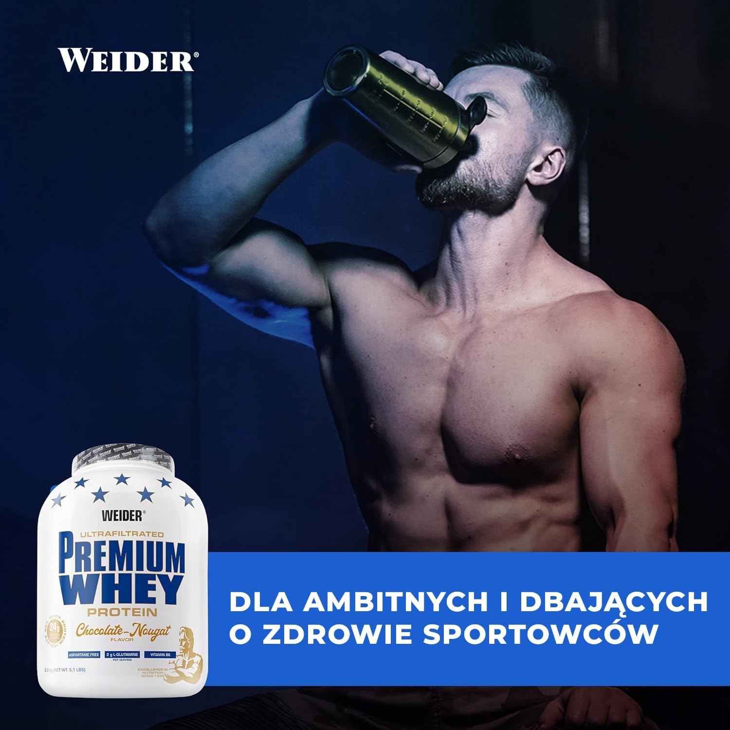 Weider Premium Whey Protein Powder - High Protein, Low Carbs & Low Fat with L-Glutamine and Vitamin B6