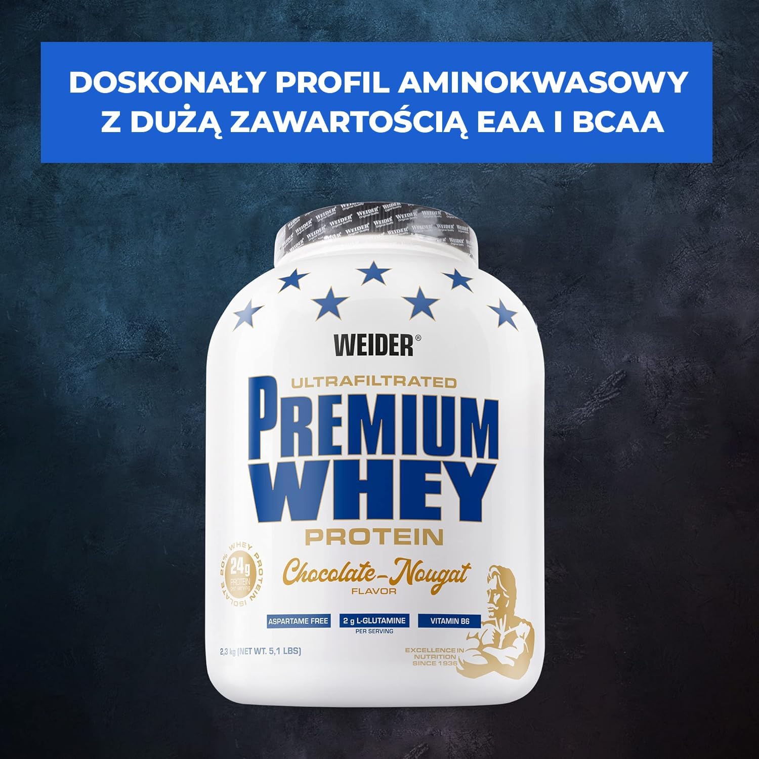 Weider Premium Whey Protein Powder - High Protein, Low Carbs & Low Fat with L-Glutamine and Vitamin B6