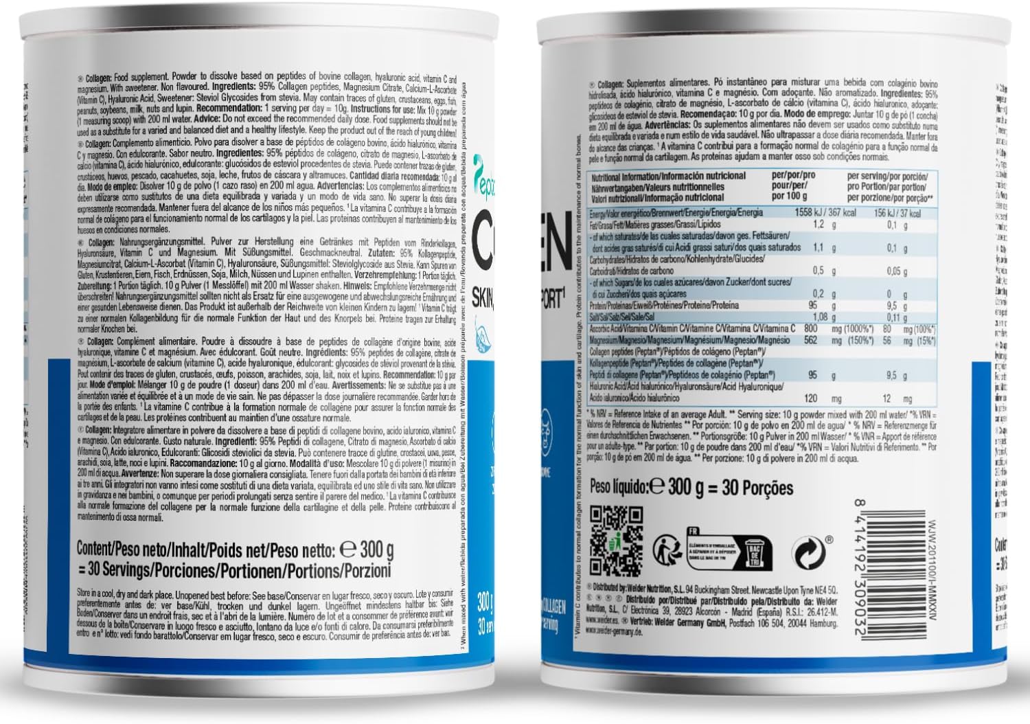 Weider Collagen, Weider Collagen. With Hyaluronic Acid, Magnesium and Vitamin C. 100% Peptan. Zero fat. Sugar zero. Keto. 300g