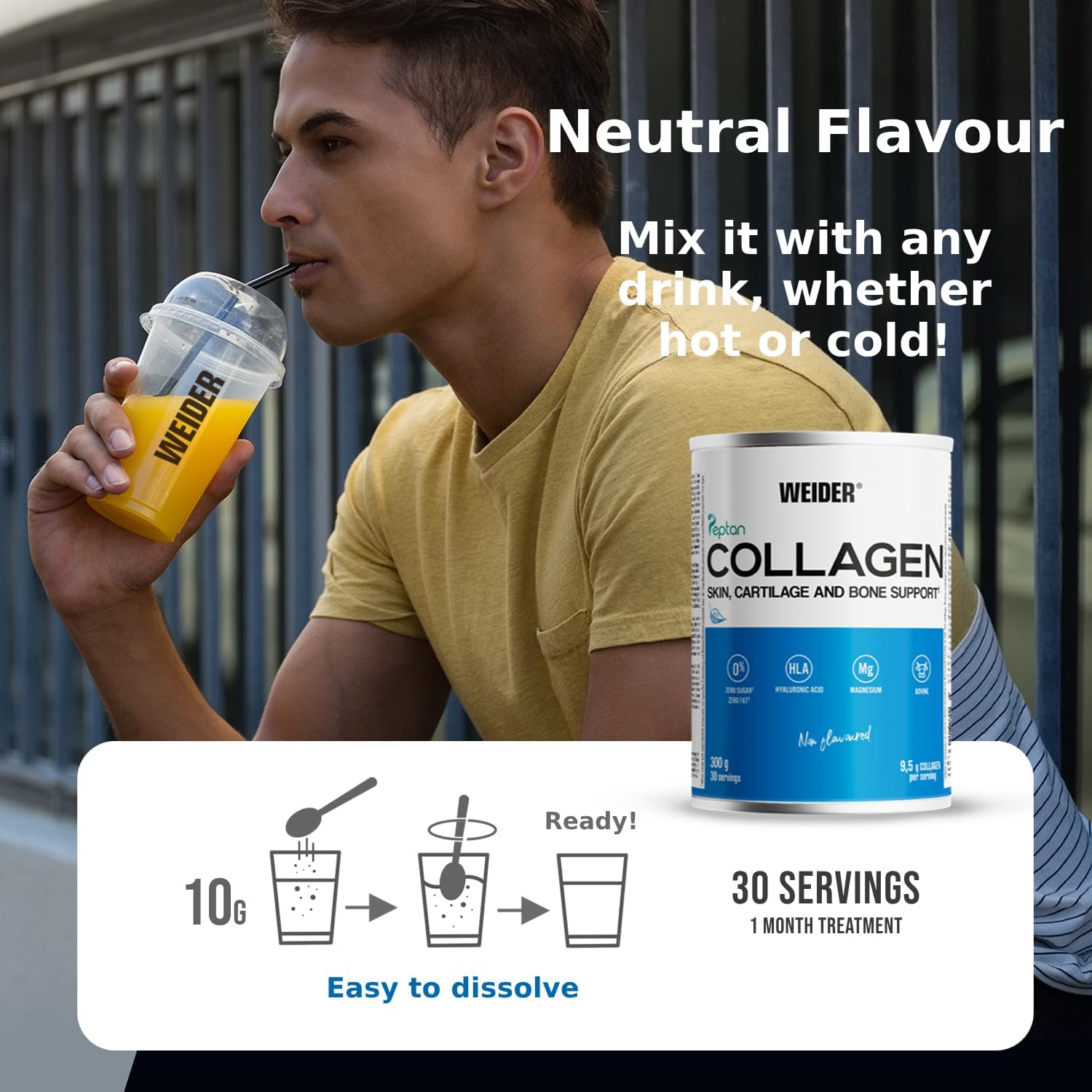 Weider Collagen, Weider Collagen. With Hyaluronic Acid, Magnesium and Vitamin C. 100% Peptan. Zero fat. Sugar zero. Keto. 300g