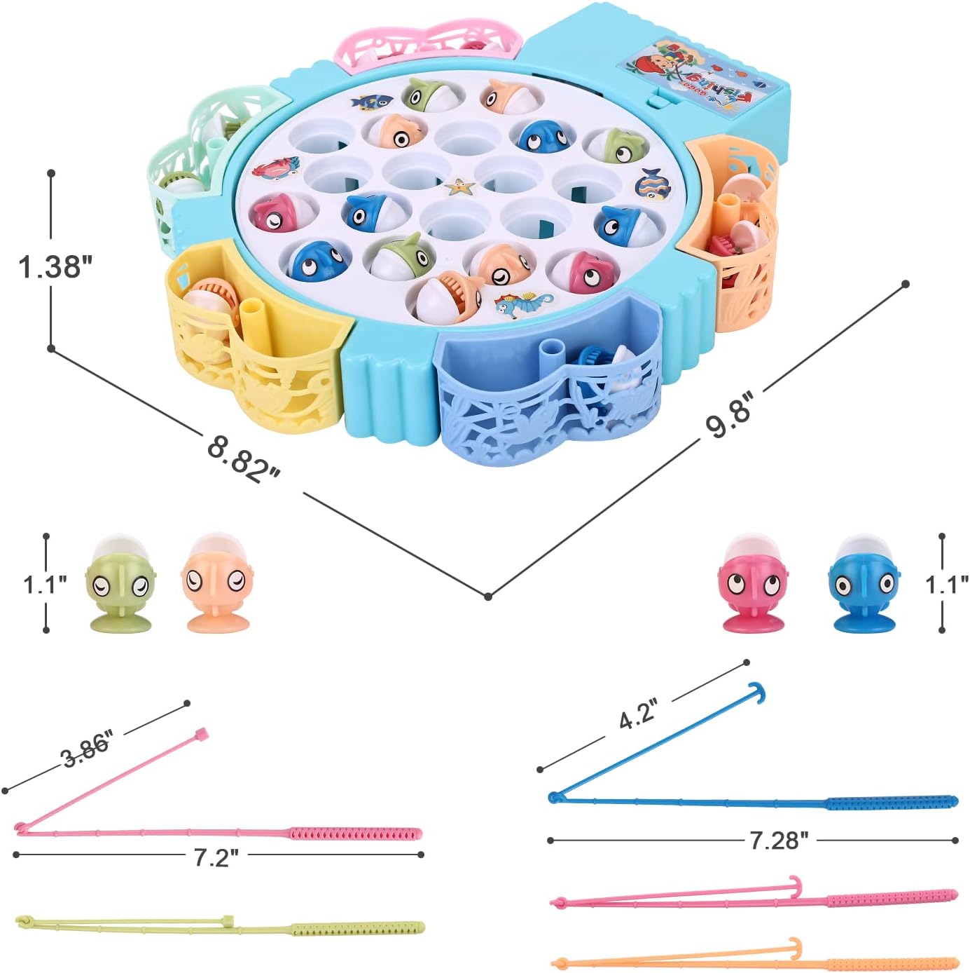 Magnetic Fishing Games, Spinning Board Game with Music Includes 21 Fish and 5 Fishing Poles