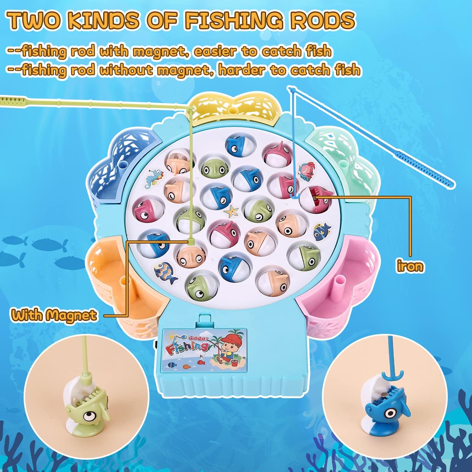 Magnetic Fishing Games, Spinning Board Game with Music Includes 21 Fish and 5 Fishing Poles