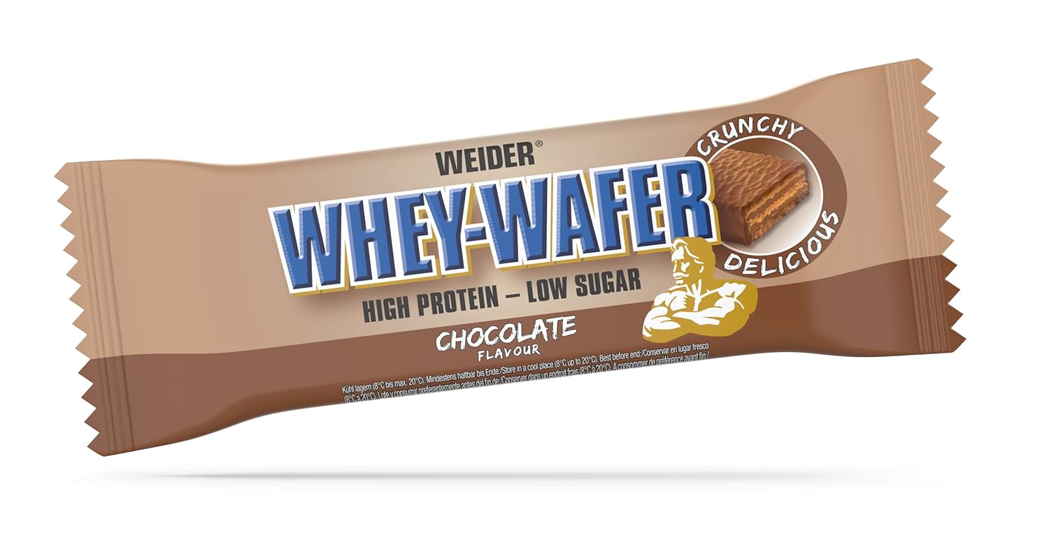 WEIDER Whey Wafer Protein Bar 35 g, Chocolate, Crispy Protein Waffles with Chocolate Coating, Low Sugar with Only 0.7 g Sugar per Waffle, Delicious Fitness Snack, Box of 12 x 35 g
