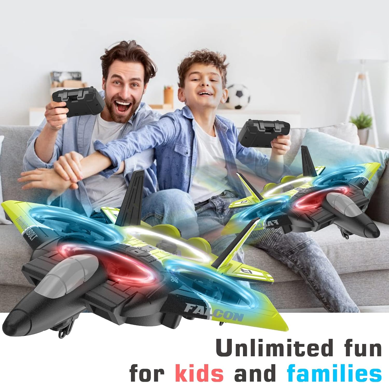 IDEA13 RC Airplane, Drone 2.4Ghz Stunt Fighter with Lights, 3 Speeds Headless Mode 360° Rotate