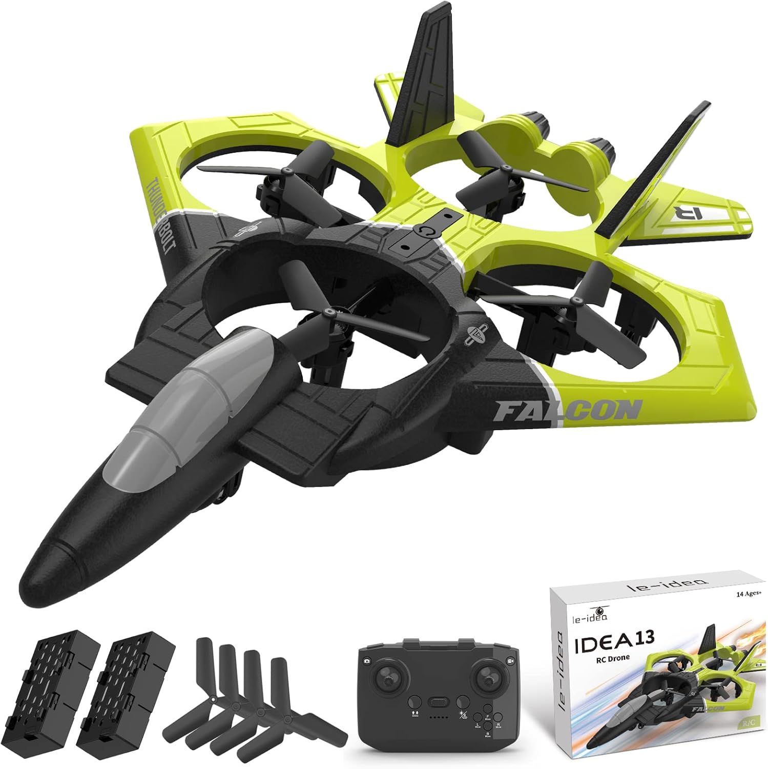 IDEA13 RC Airplane, Drone 2.4Ghz Stunt Fighter with Lights, 3 Speeds Headless Mode 360° Rotate