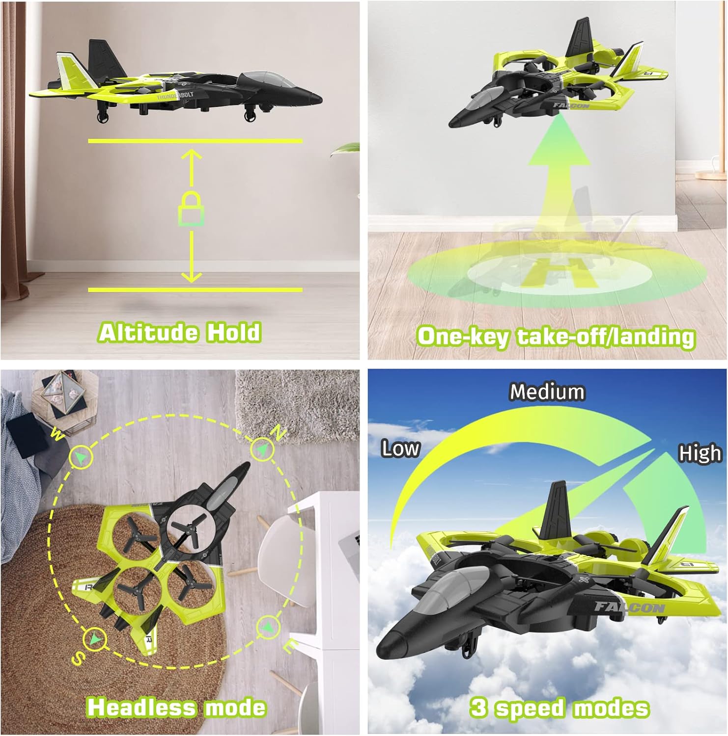 IDEA13 RC Airplane, Drone 2.4Ghz Stunt Fighter with Lights, 3 Speeds Headless Mode 360° Rotate