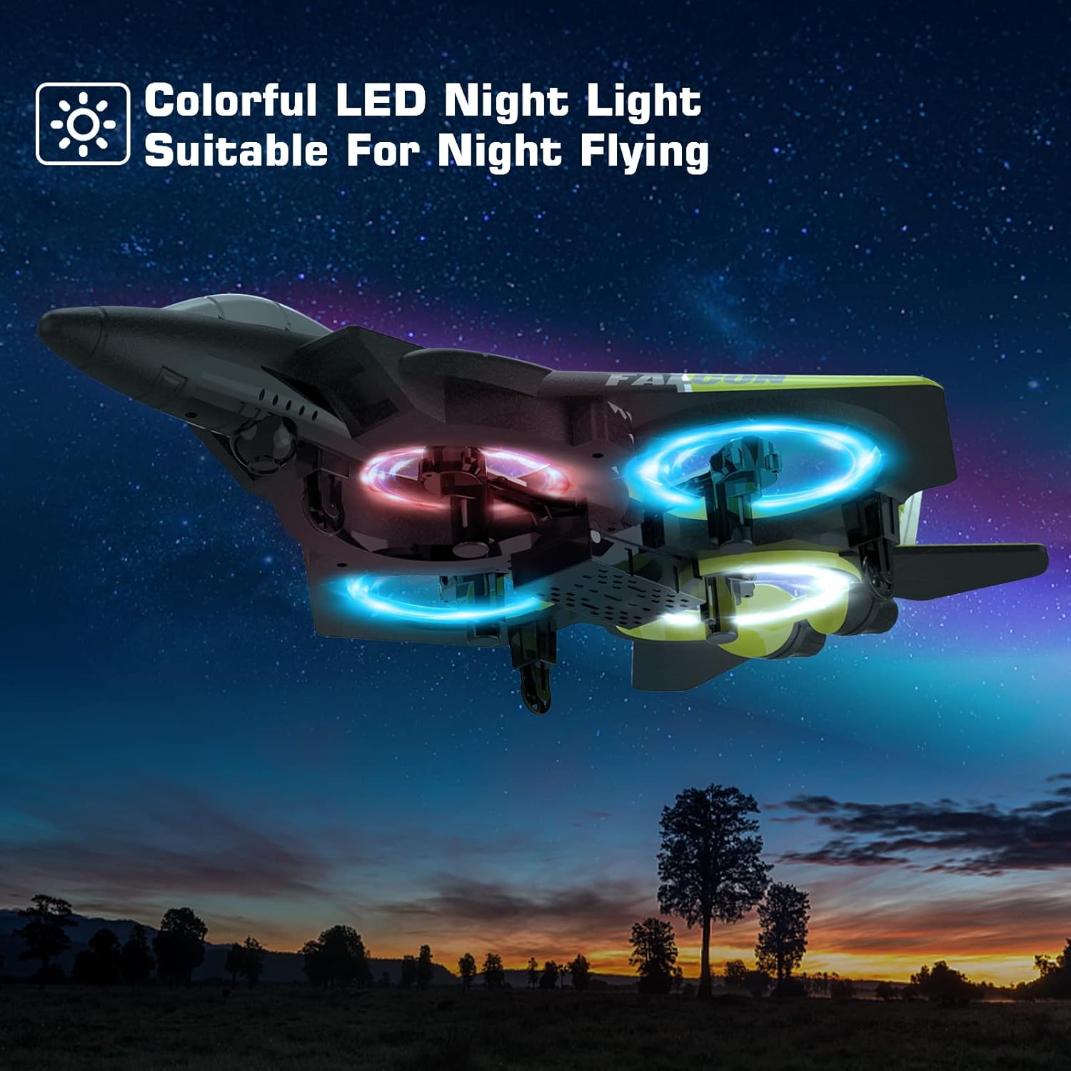 IDEA13 RC Airplane, Drone 2.4Ghz Stunt Fighter with Lights, 3 Speeds Headless Mode 360° Rotate