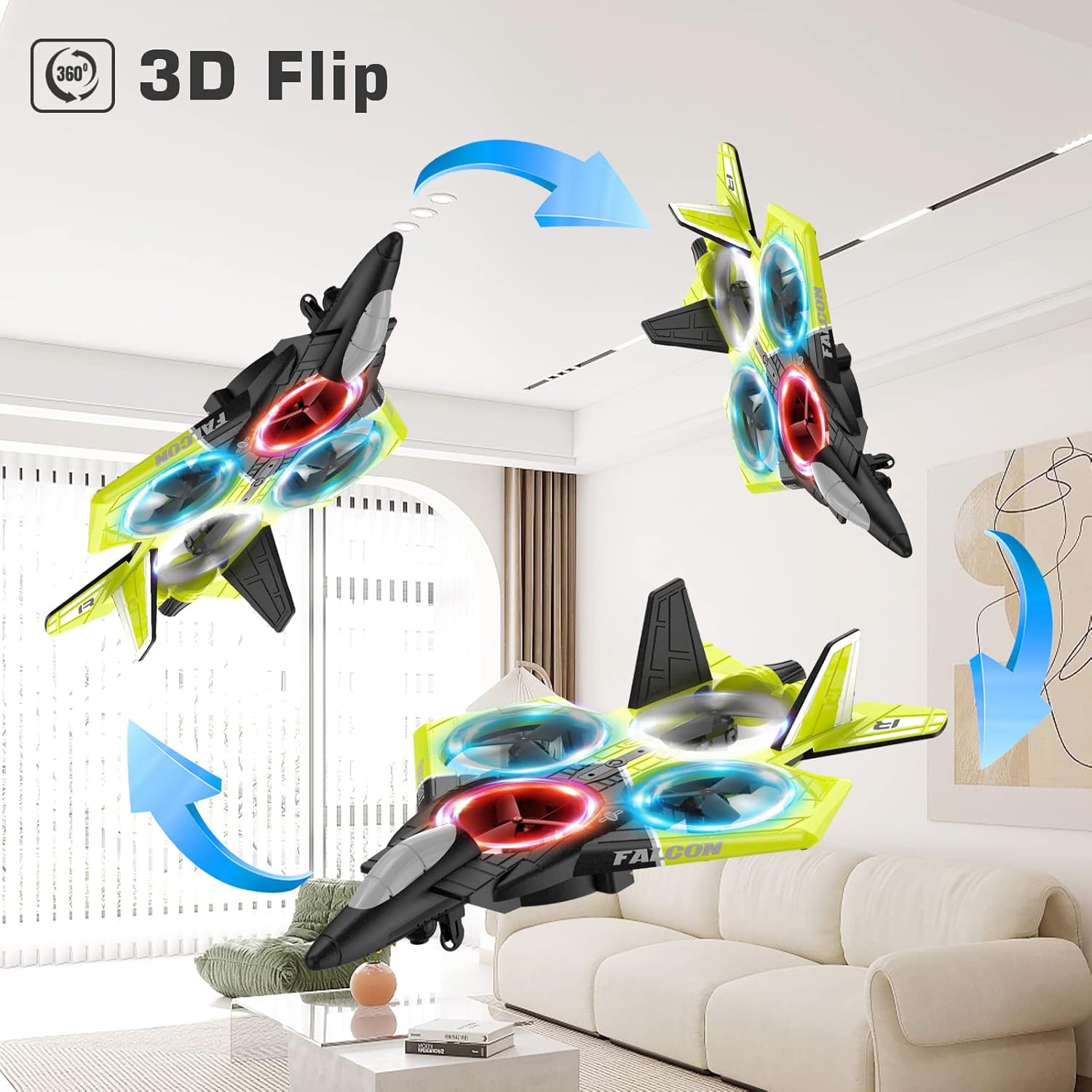 IDEA13 RC Airplane, Drone 2.4Ghz Stunt Fighter with Lights, 3 Speeds Headless Mode 360° Rotate