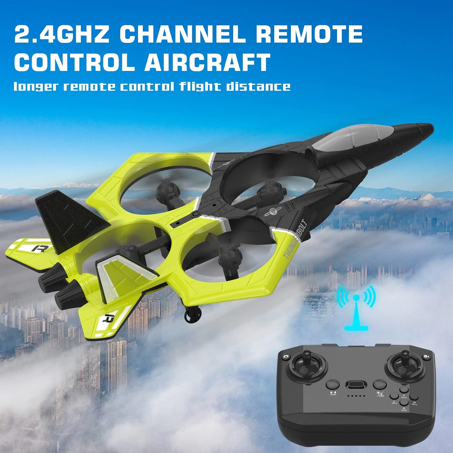 IDEA13 RC Airplane, Drone 2.4Ghz Stunt Fighter with Lights, 3 Speeds Headless Mode 360° Rotate
