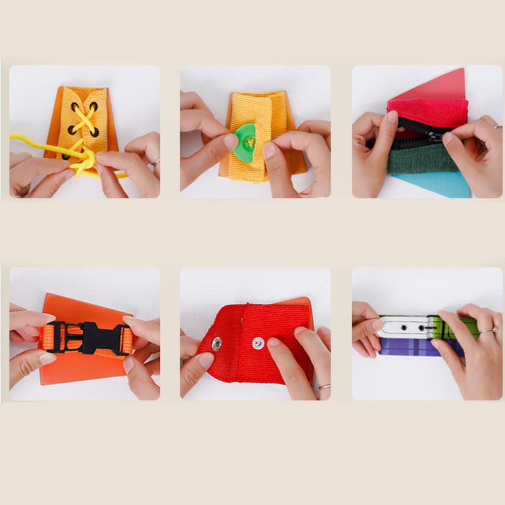 6 in 1 Montessori Learn to Dress Boards Early Basic Life Skills Training Cat Board Toys - Zip, Snap, Button, Buckle, Lace & Tie Baby Kids Educational