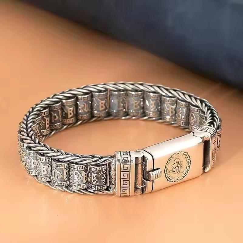 Simple and generous silver men's bracelet retro style