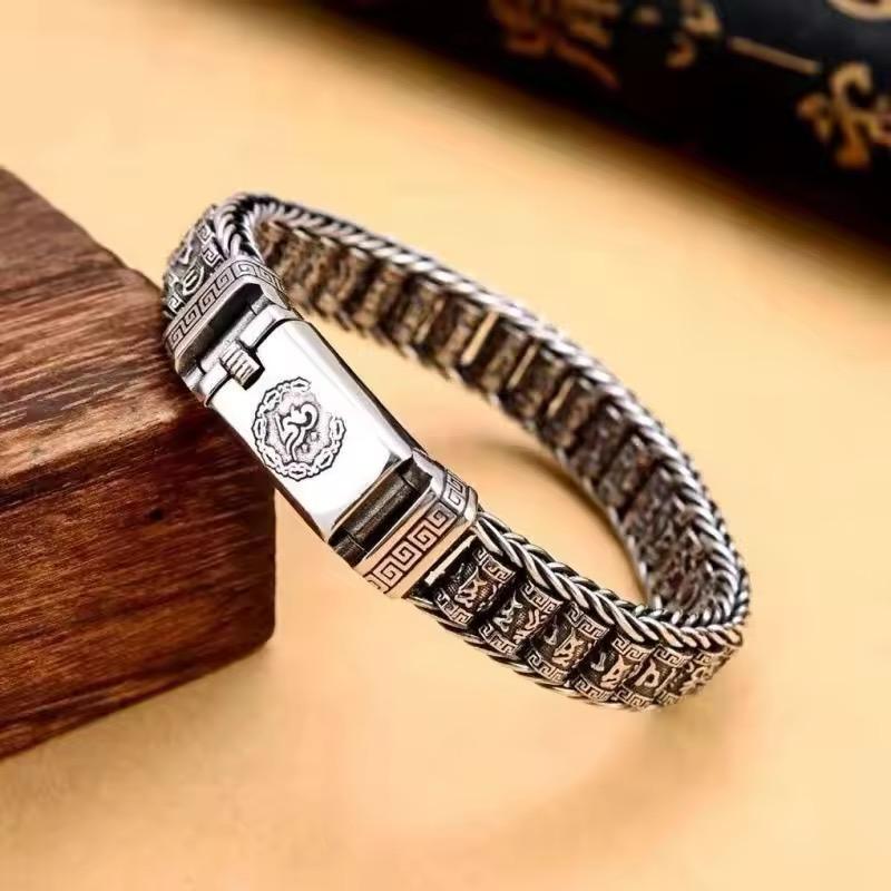 Simple and generous silver men's bracelet retro style