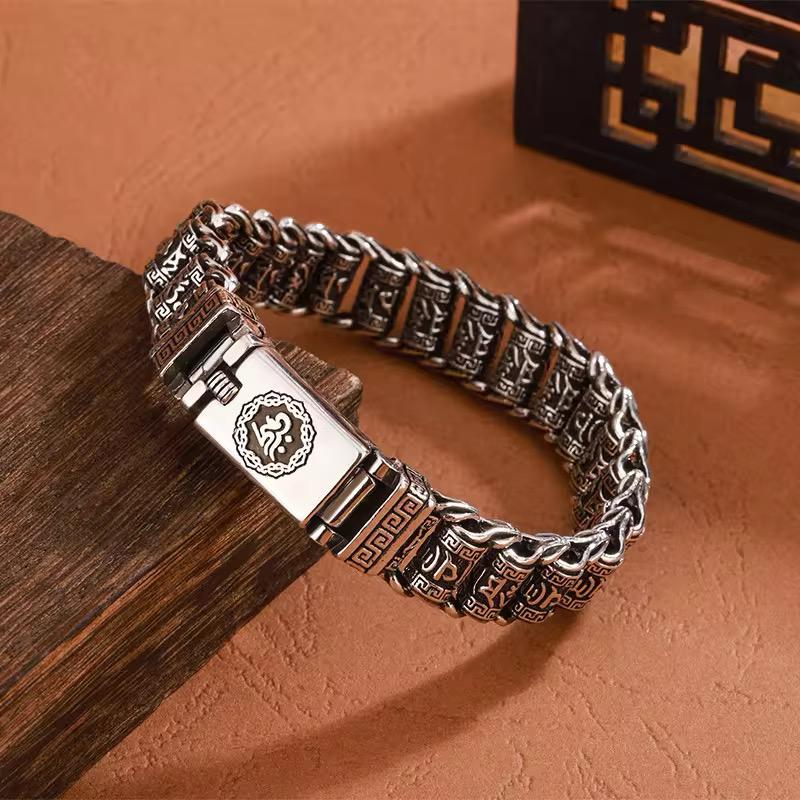Simple and generous silver men's bracelet retro style