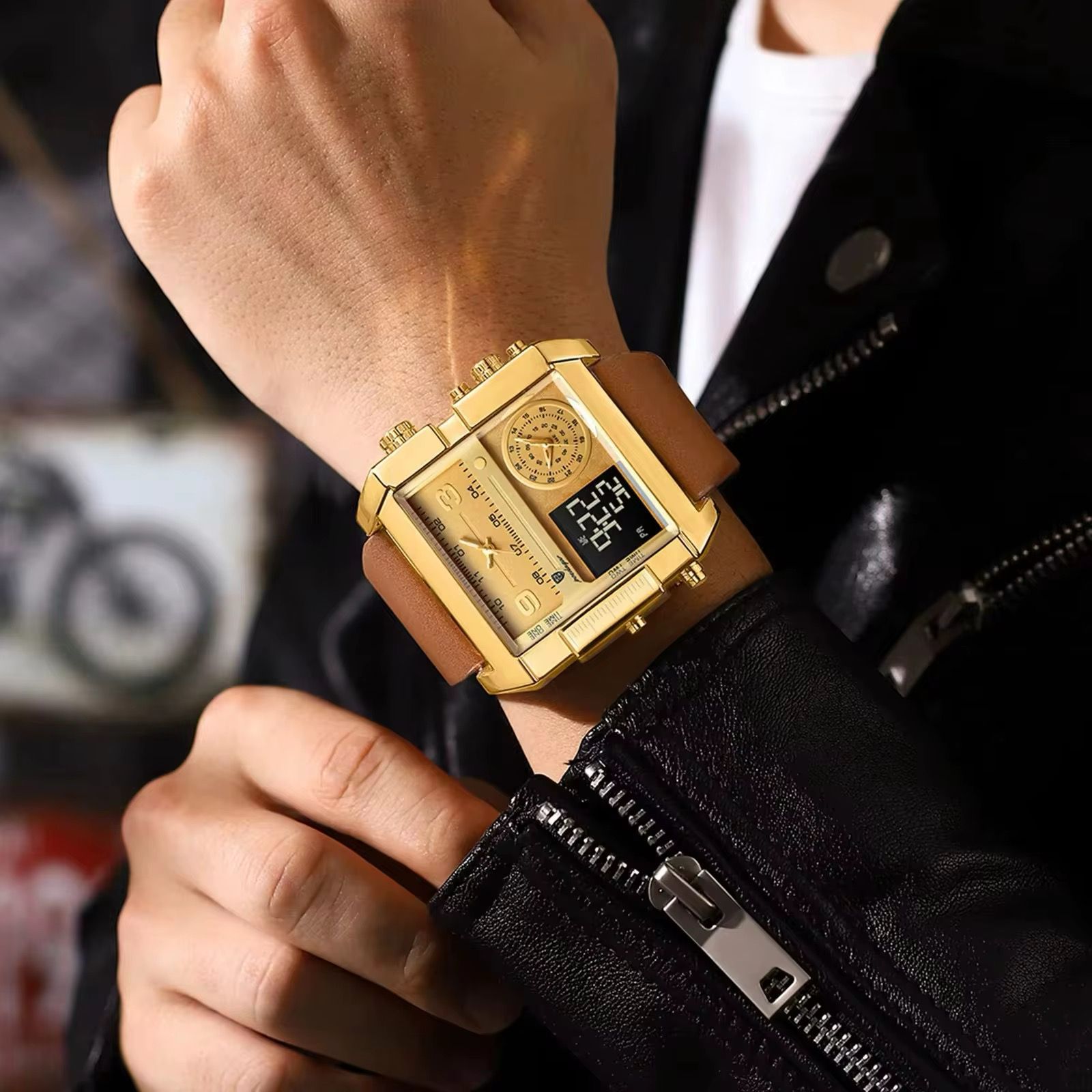SKMEI Men's Digital Sports Watch, Big Face LED Square Analog Quartz Wrist Watch with Multiple Time Zones Waterproof