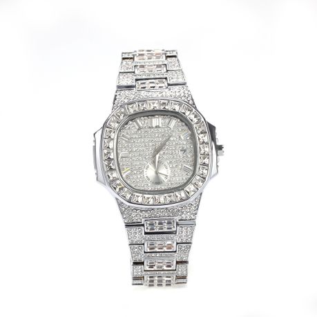 Silver Bijoux Iced Out Baguette Watch for Men
