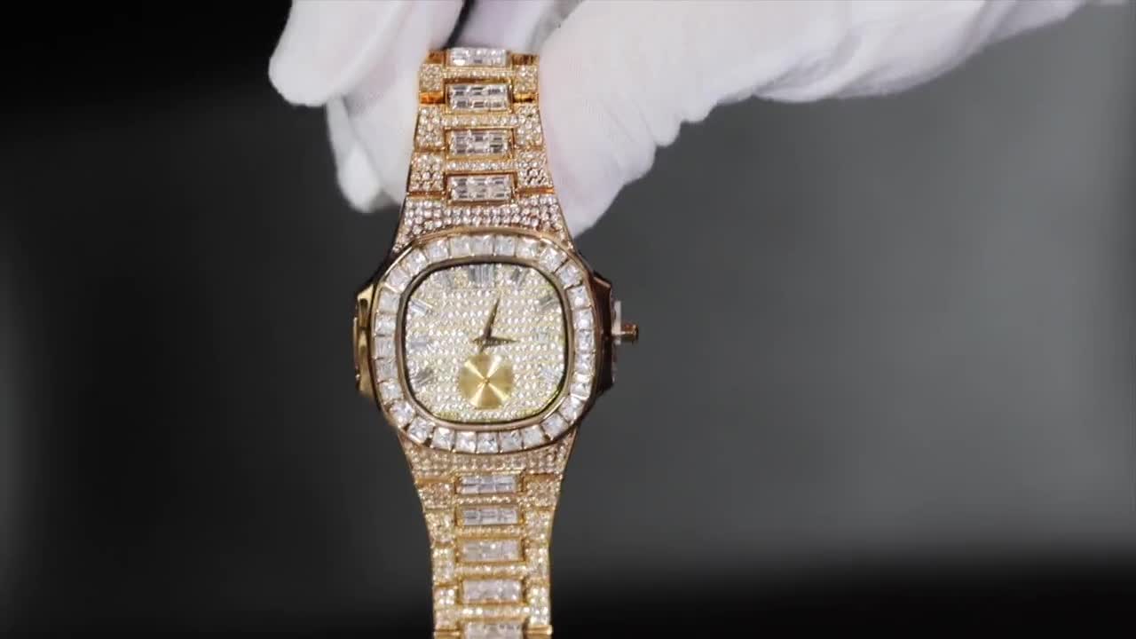 Silver Bijoux Iced Out Baguette Watch for Men
