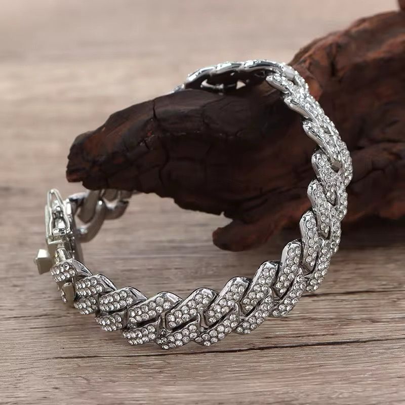 Cuban Silver Moissanite Diamond Iced Out Bracelet
