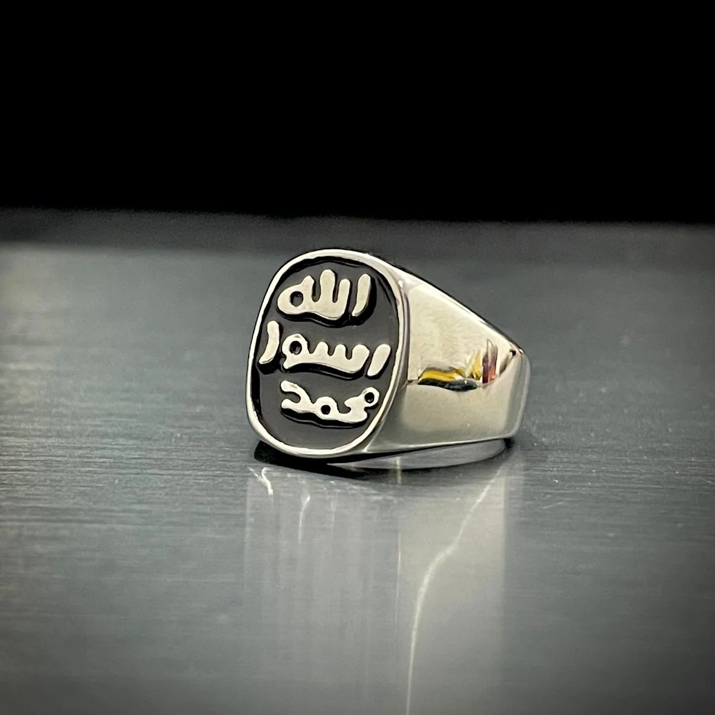 Stainless Steel Islamic Ring with Arabic and Middle Eastern Shahada Design