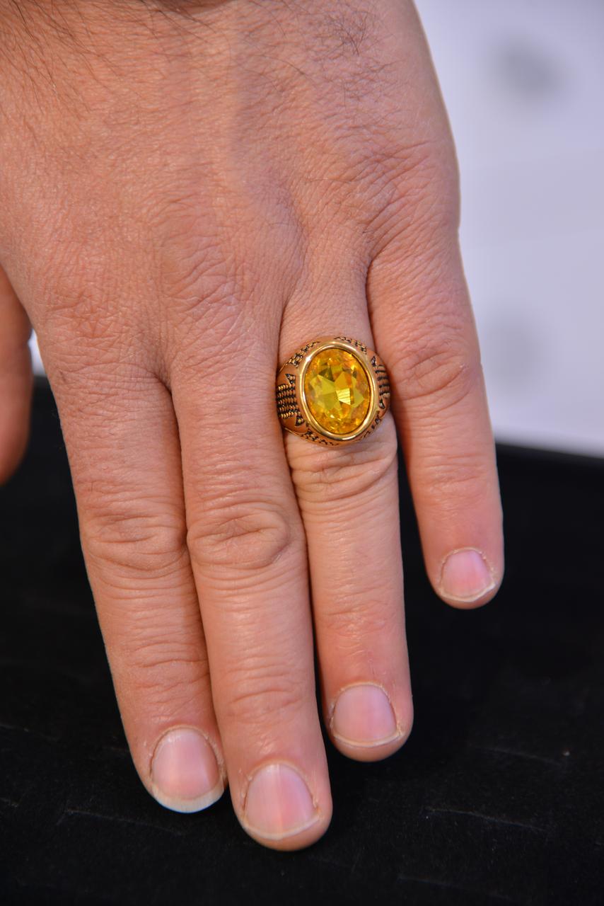 Men's Ring Stainless Steel Ring with yellow Stone for Men