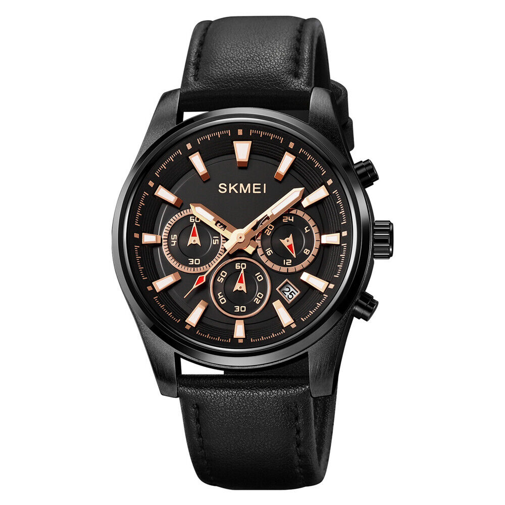 Skmei Men's Quartz Watch Genuine Leather Strap Casual Waterproof