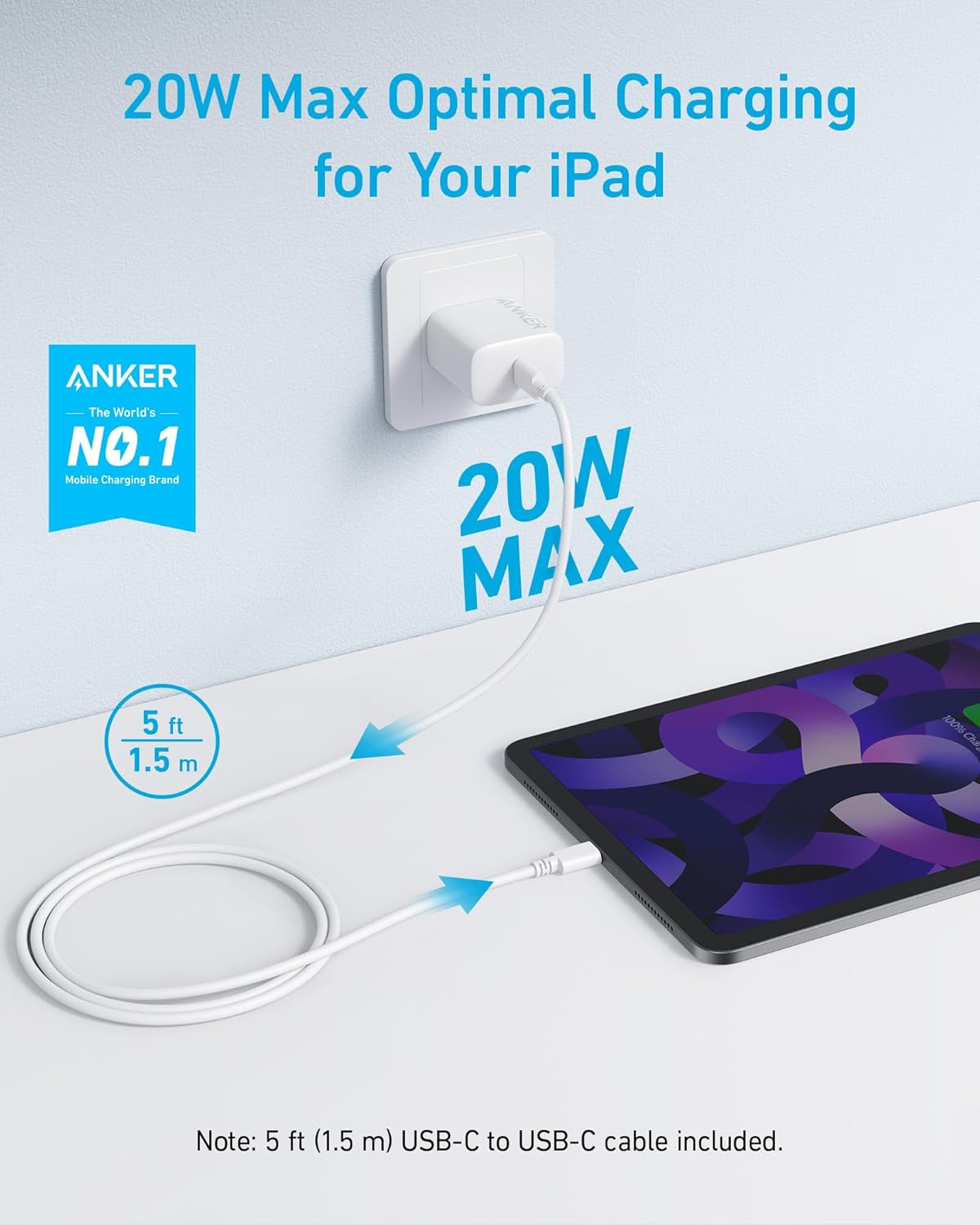 Anker 20W USB-C Fast Wall Charger for iPhone 15/15 Plus and iPad Pro/AirPods Pro 2