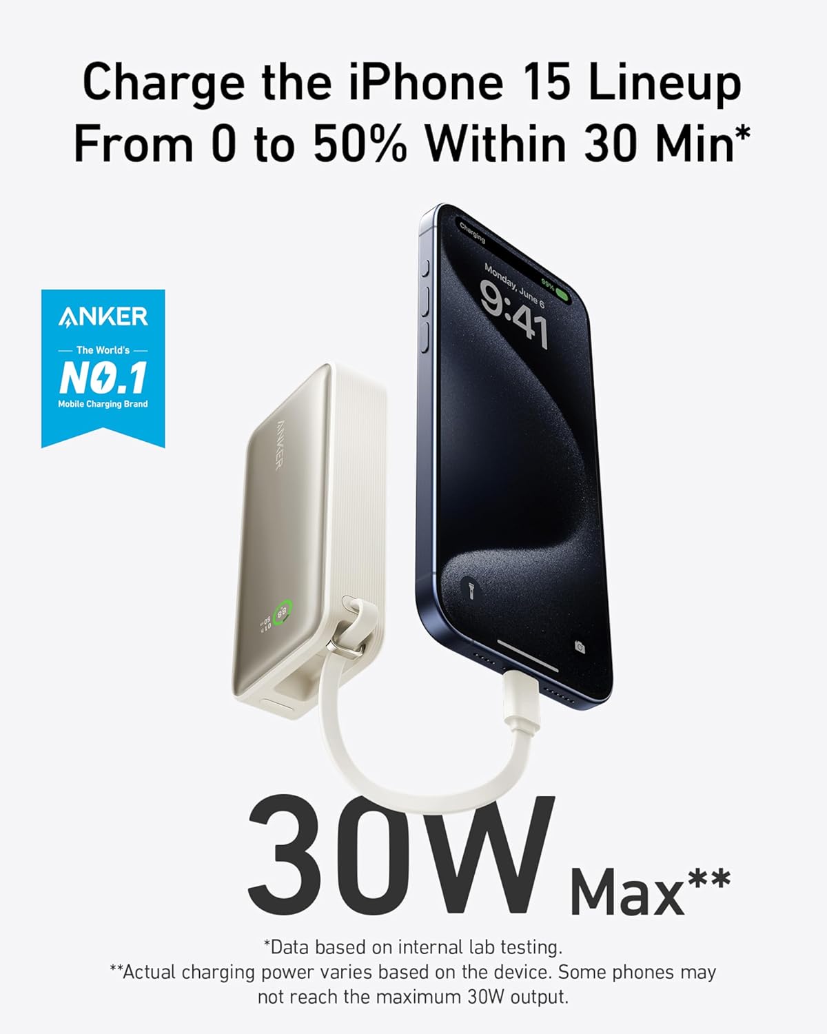 Anker Nano Power Bank (30W, Built-In USB-C Cable)