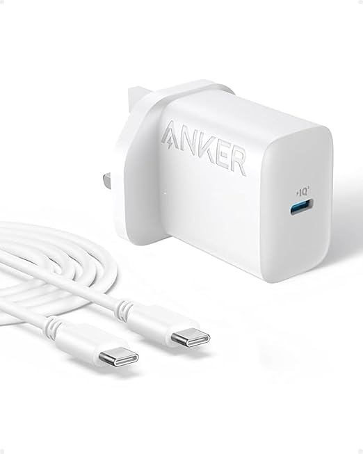 Anker 20W Ultra-Fast USB-C Wall Charger for iPhone, iPad, iPod, and More (5ft USB-C to USB-C Cable) White, B2347K21