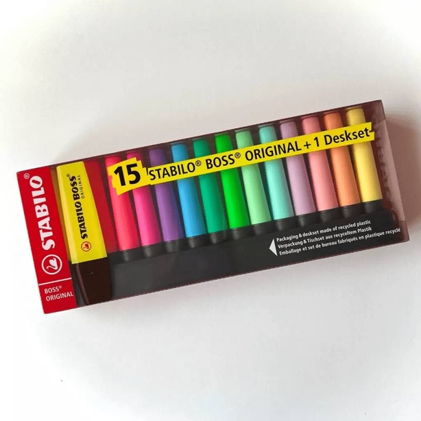 STABILO BOSS ORIGINAL Highlighter Pens Chisel Nib Pack of 15 Assorted Colours