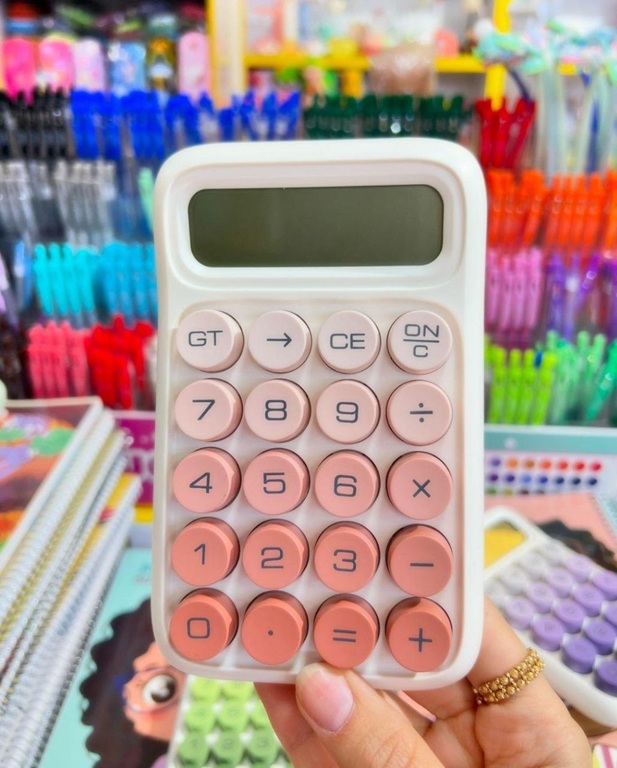 Axley Mechanical Calculator, 12 Digit, Large LCD Display, Pink