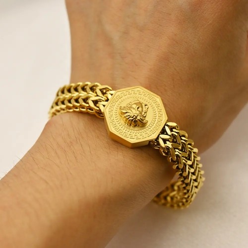 Double Herringbone Chain lion Head Bracelet