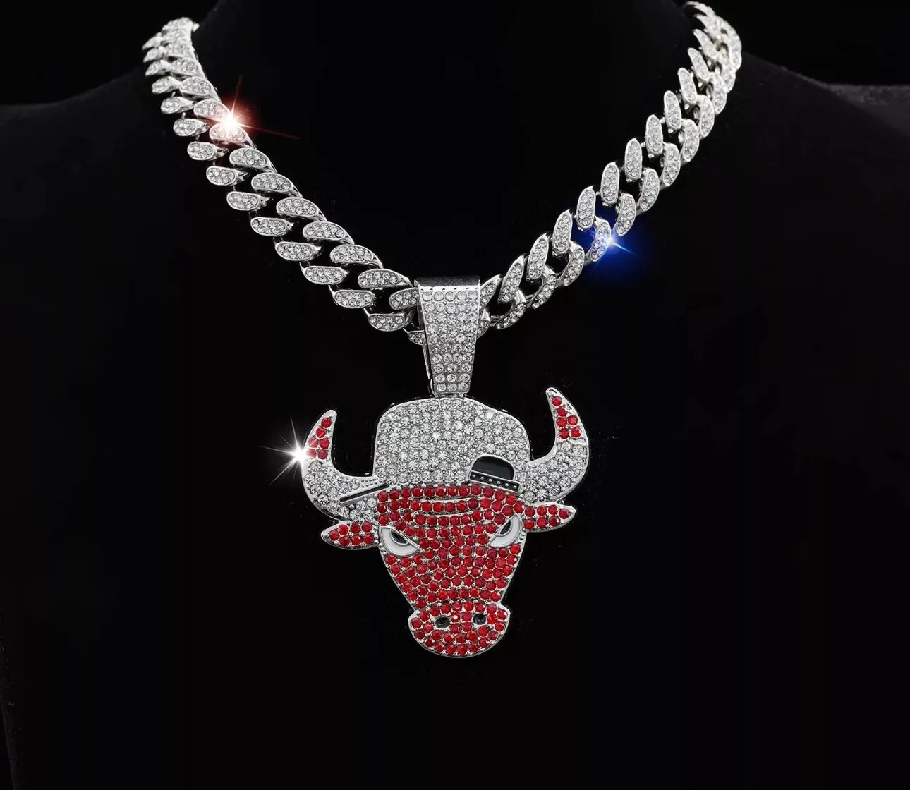Red Bull Large Pendant Necklace, Hip Hop Cuban Link Chain