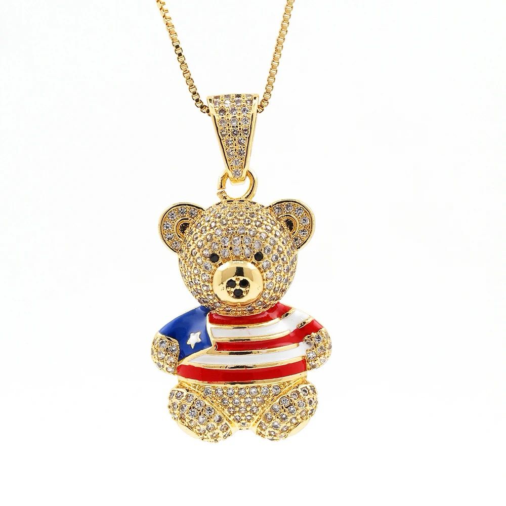 Puerto Rican Bear Set Full of Diamonds Pendant