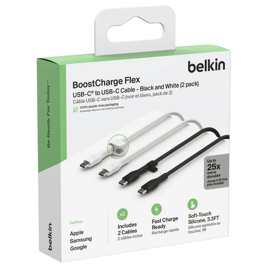 Belkin BoostCharge Flex Silicone USB C Charger Cable-Two units