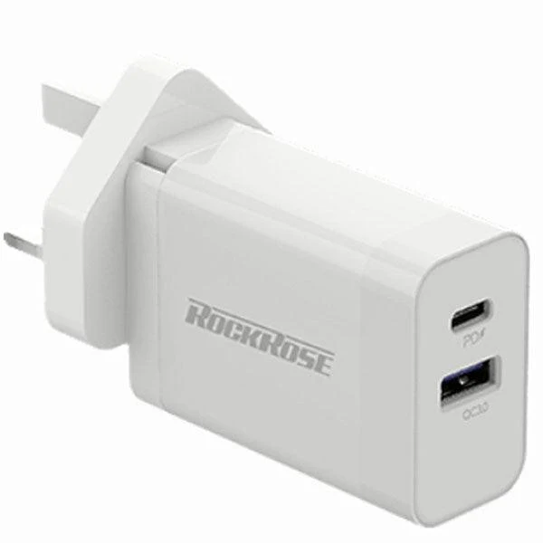 RockRose Casa PQ Pro PD & QC 3.0 2-Port Travel Charger White-6RC8