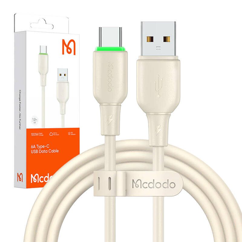 Mcdodo Ca4750 Alpha Series Type-C 6a Data Cable With Led Light 1.2m - Beige