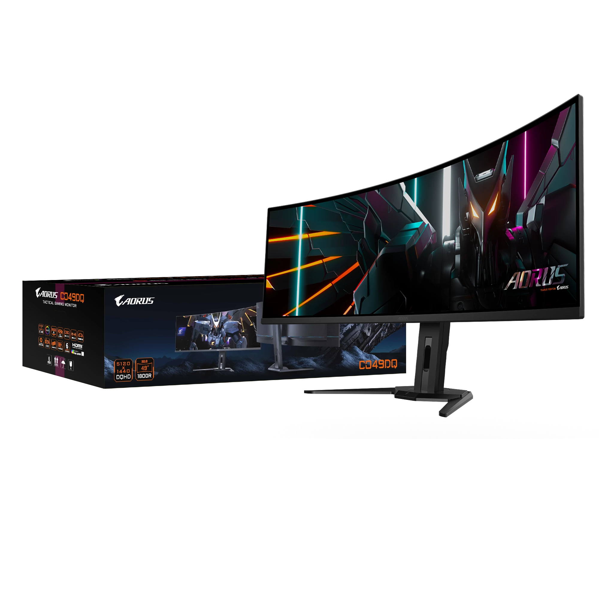 Monitor GIGABYTE AORUS CO49DQ 49 inch 4K QD OLED DQHD 32:9 1800R 144Hz 0.03ms GTG AMD FreeSync Premium Pro Super Ultrawide KVM HDMI DP Type C Height Adjustable