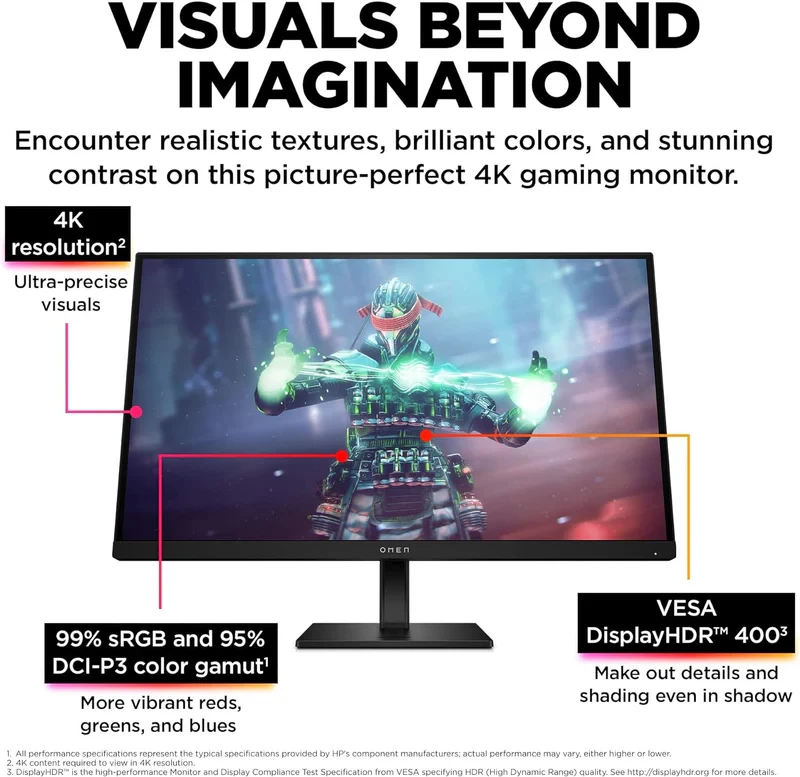 Monitor HP OMEN 27 inch Gaming { 144Hz 4K IPS Panel 99% sRGB 95% DCI P3 16:9 }