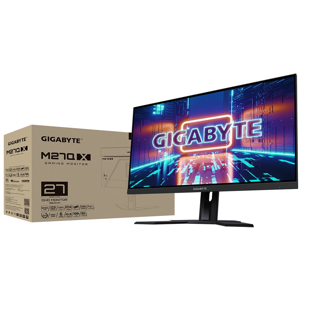Gaming Monitor GIGABYTE M27Q X 27 2K 240Hz KVM IPS Display 1ms MPRT Response Time 92% DCI P3 1x Display Port 1.4 2x HDMI 2.0 2x USB 3.0 1x USB Type C M27Q X SA