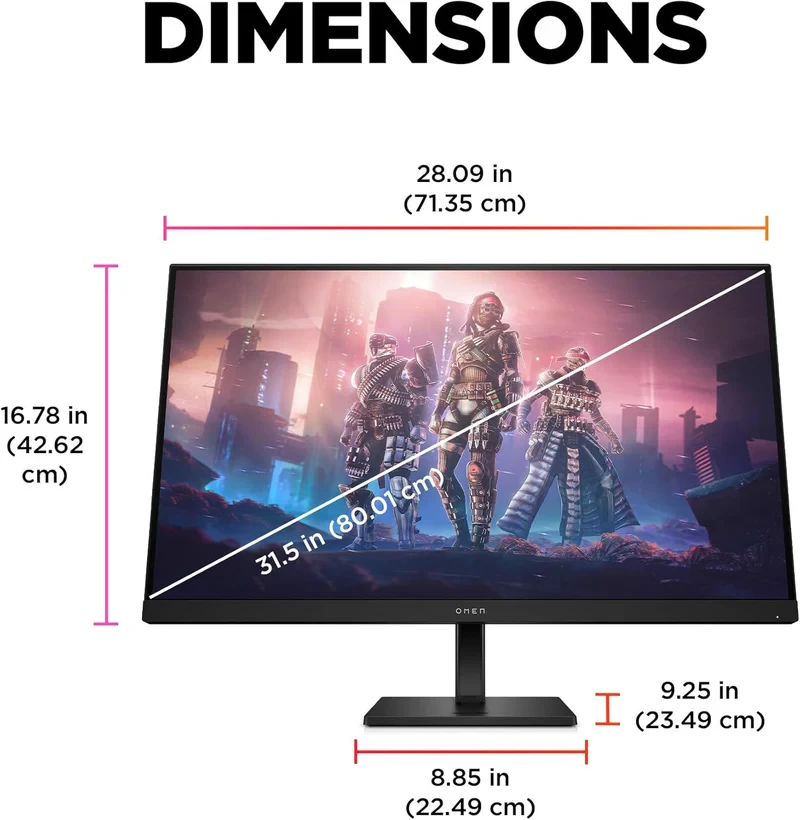 Gaming Monitor HP OMEN 32q 31.5 Inch 2K IPS Flat 165Hz 1ms 400 nits FreeSync Premium DisplayPort and 2x HDMI 2.0 Eyesafe