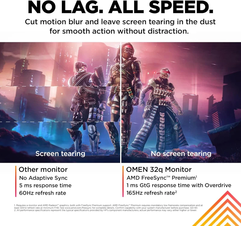 Gaming Monitor HP OMEN 32q 31.5 Inch 2K IPS Flat 165Hz 1ms 400 nits FreeSync Premium DisplayPort and 2x HDMI 2.0 Eyesafe
