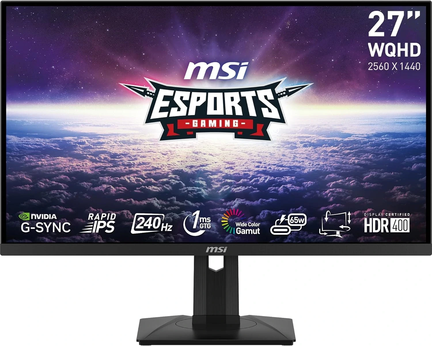 Monitor MSI G274QPX, 27 inch 2K Rapid IPS 1ms 240Hz G Sync Compatible HDR 400 HDMI Displayport Tilt Swivel Height Adjustable Pivot