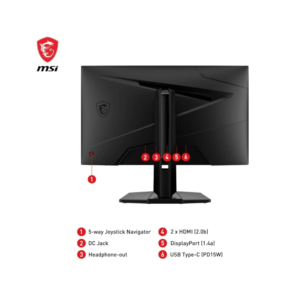 Monitor MSI G274QPF E2 27 Inch 2K WQHD Rapid IPS Panel 180Hz 1ms 119% sRGB Colour Gamut Display HDR 400 Adjustable Stand DP 1.4a HDMI 2.0b USB Type C