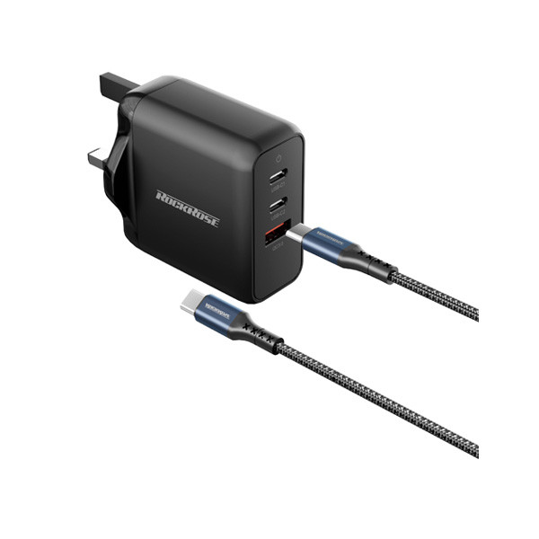 RockRose 65W PD Charger with 1M C to C Cable - Black