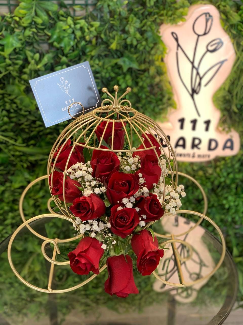 Red roses natural in Iron cart