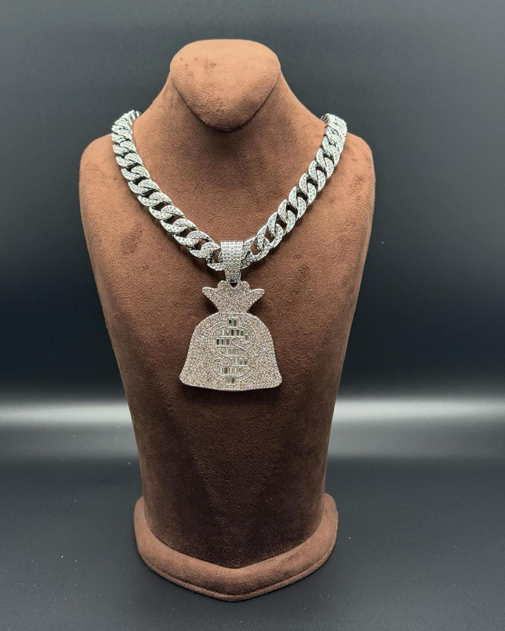 Men's Hip Hop Dollar Sign Money Bag Pendant Necklace