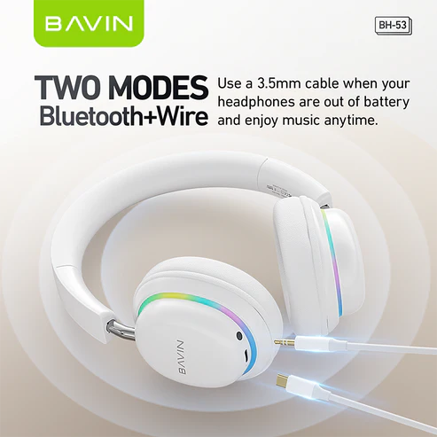 BAVIN  Wireless Comfort Headphones w/Hi-Fi Sound Bluetooth Strong Bass Built-In Microphone & Silicone Band