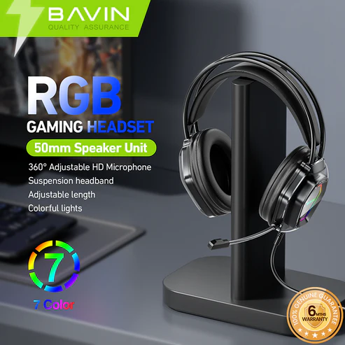 BAVIN  RGB Wired Gaming Over-Ear Headphones